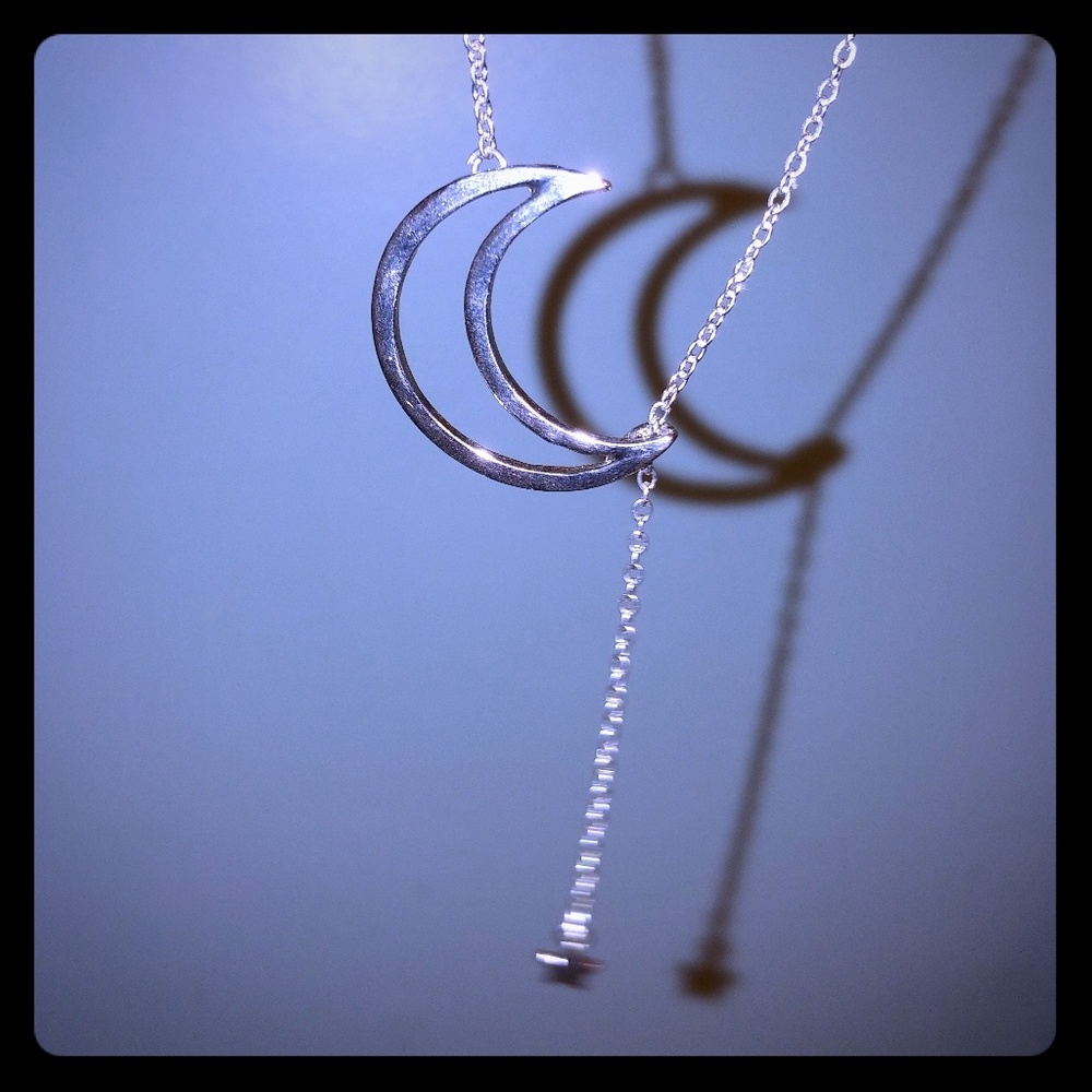 Long moon and star necklace